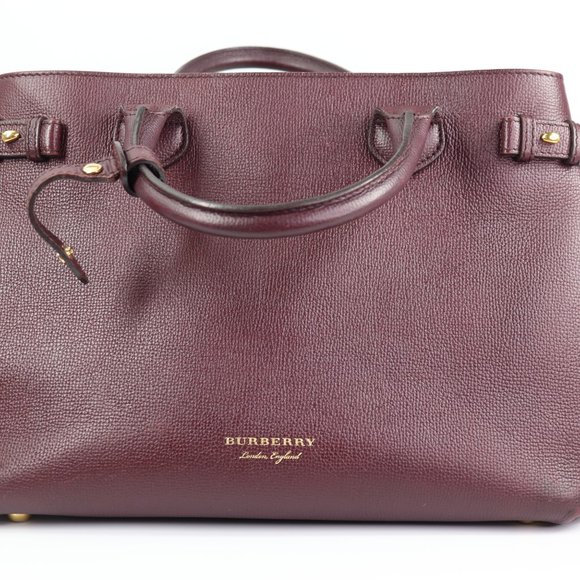 BURBERRY Grainy Calfskin House Check Medium Banner Tote Mahogany Red - Picture 2 of 16